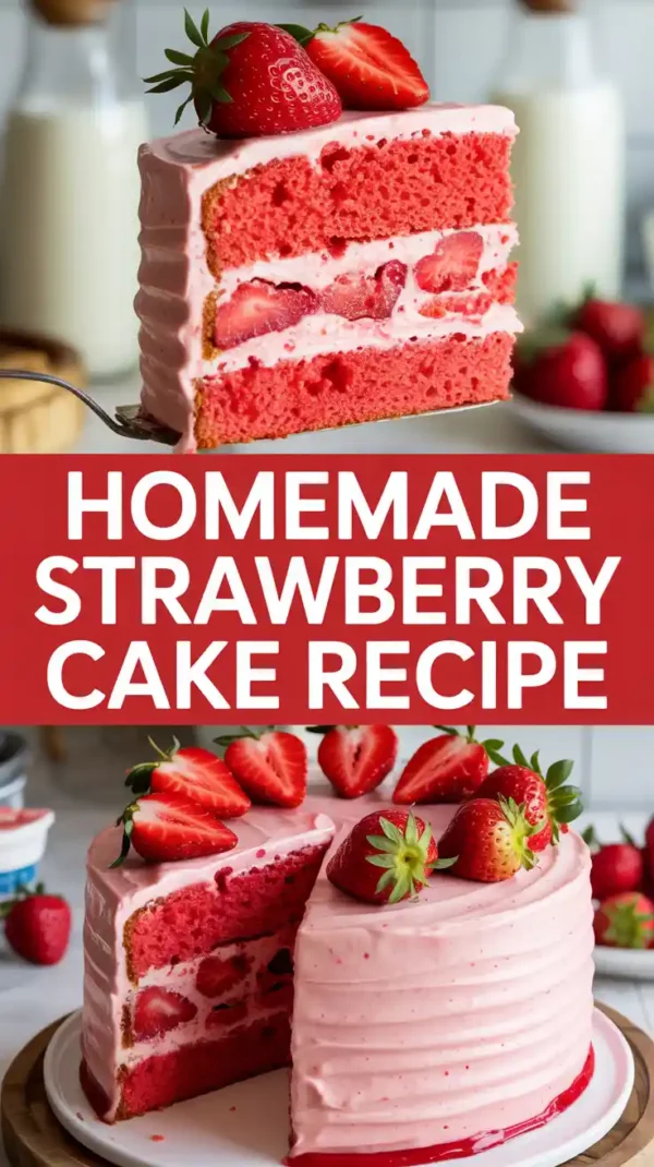 🍓 Homemade Strawberry Cake Recipe (Fresh & Fluffy)